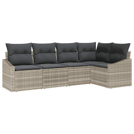 Sofa Sæt med pude 5 pcs Lysegrå polyrattan