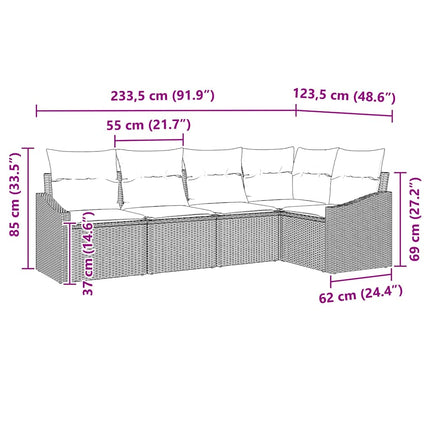 Sofa Sæt med pude 5 pcs Lysegrå polyrattan