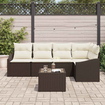 Sofa Sæt med pude 6 pcs Brun polyrattan