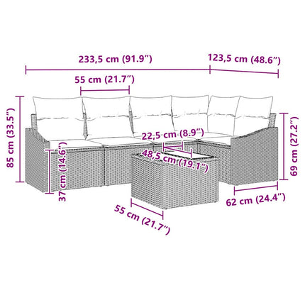 Sofa Sæt med pude 6 pcs Brun polyrattan