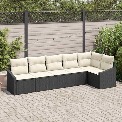 Sofa Sæt med pude 6 pcs Sort polyrattan