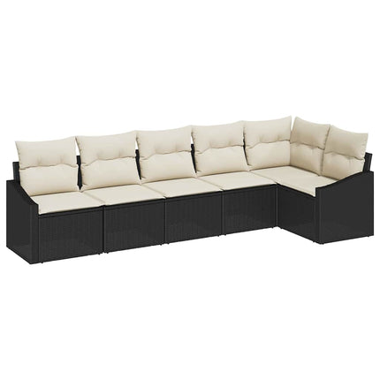 Sofa Sæt med pude 6 pcs Sort polyrattan