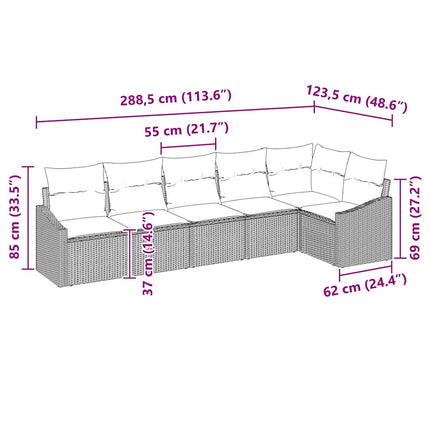 Sofa Sæt med pude 6 pcs Lysegrå polyrattan