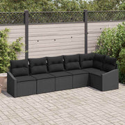 Sofa Sæt med pude 6 pcs Sort polyrattan