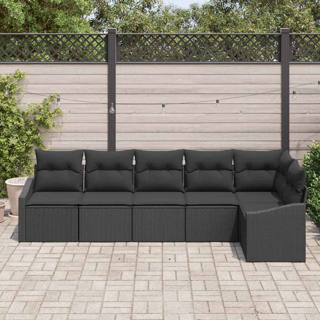 Sofa Sæt med pude 6 pcs Sort polyrattan