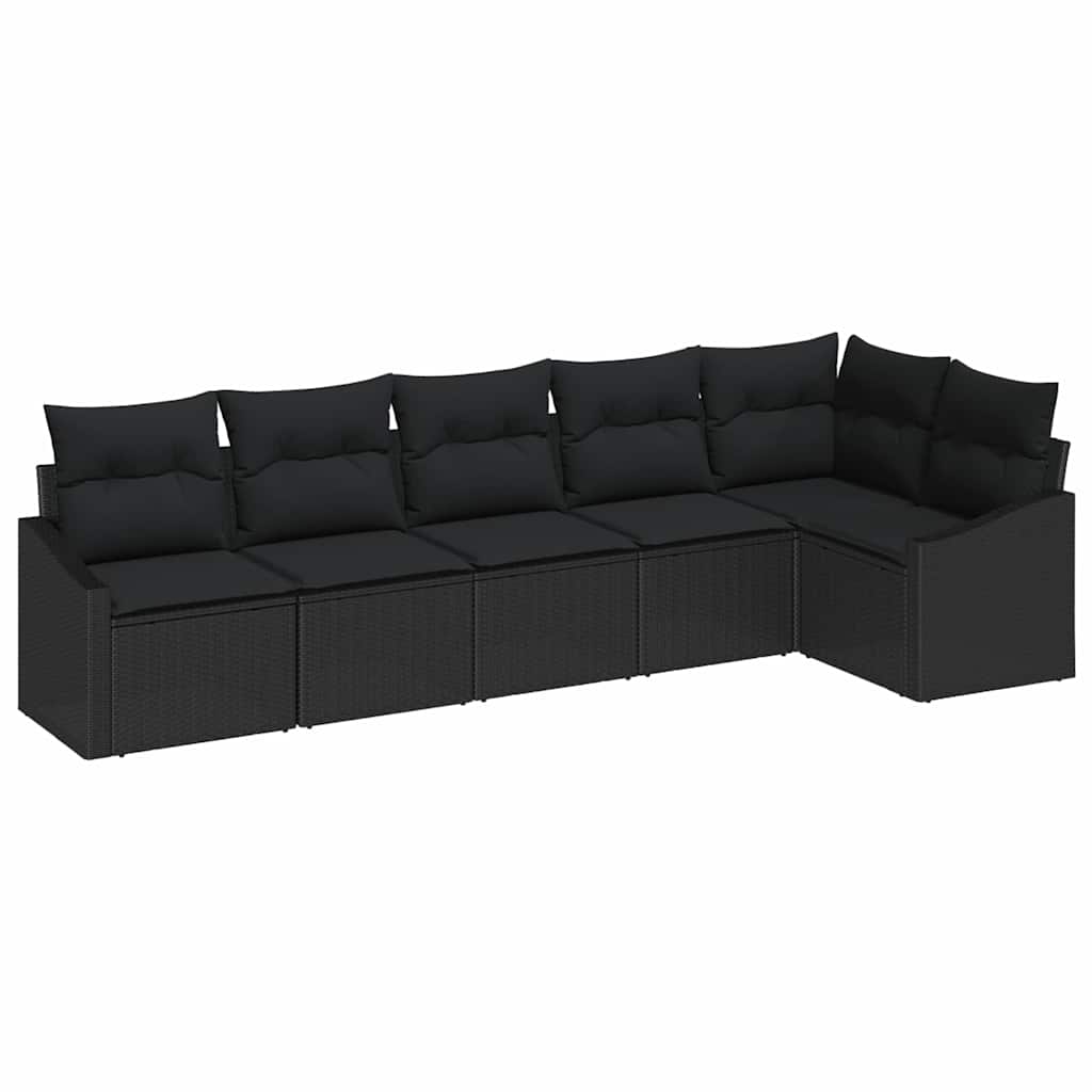 Sofa Sæt med pude 6 pcs Sort polyrattan
