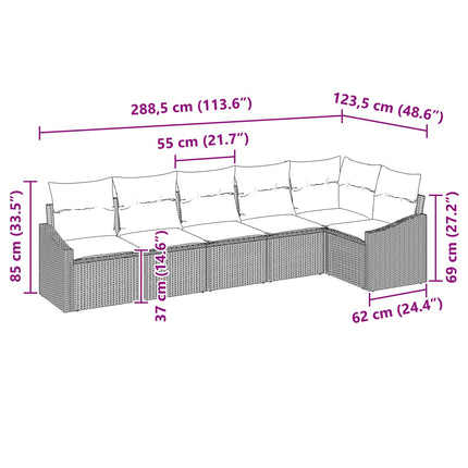 Sofa Sæt 6 stk. Brun polyrattan