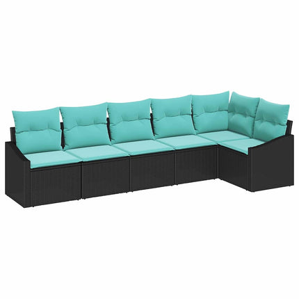 Sofa Sæt med pude 6 pcs Sort polyrattan