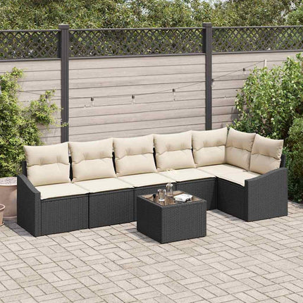 Sofa Sæt med pude 7 pcs Sort polyrattan