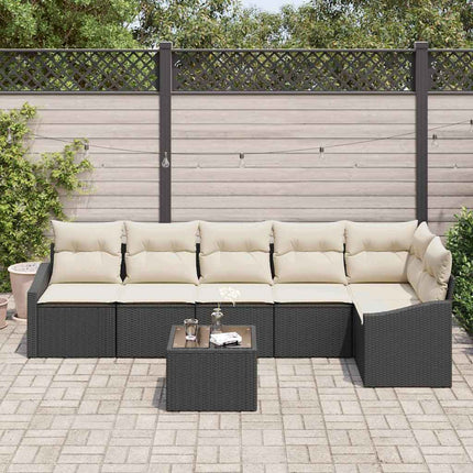 Sofa Sæt med pude 7 pcs Sort polyrattan