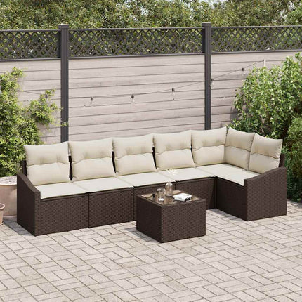 Sofa Sæt med pude 7 pcs Brun polyrattan