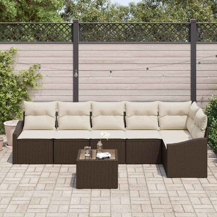 Sofa Sæt med pude 7 pcs Brun polyrattan