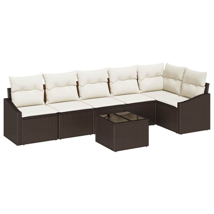 Sofa Sæt med pude 7 pcs Brun polyrattan