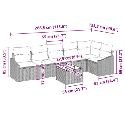 Sofa Sæt med pude 7 pcs Brun polyrattan
