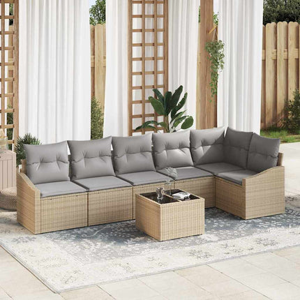 Sofa Sæt med pude 7 pcs Beige polyrattan