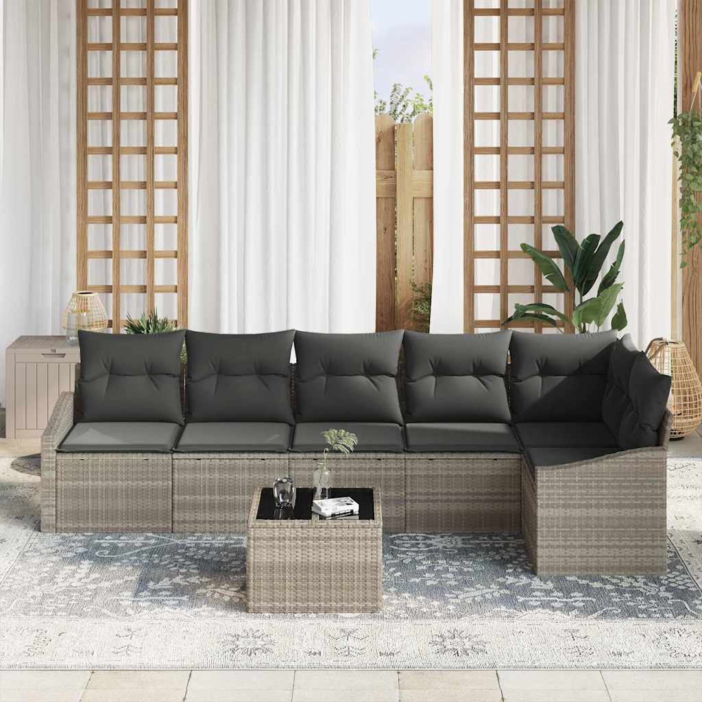 Sofa Sæt med pude 7 pcs Lysegrå polyrattan