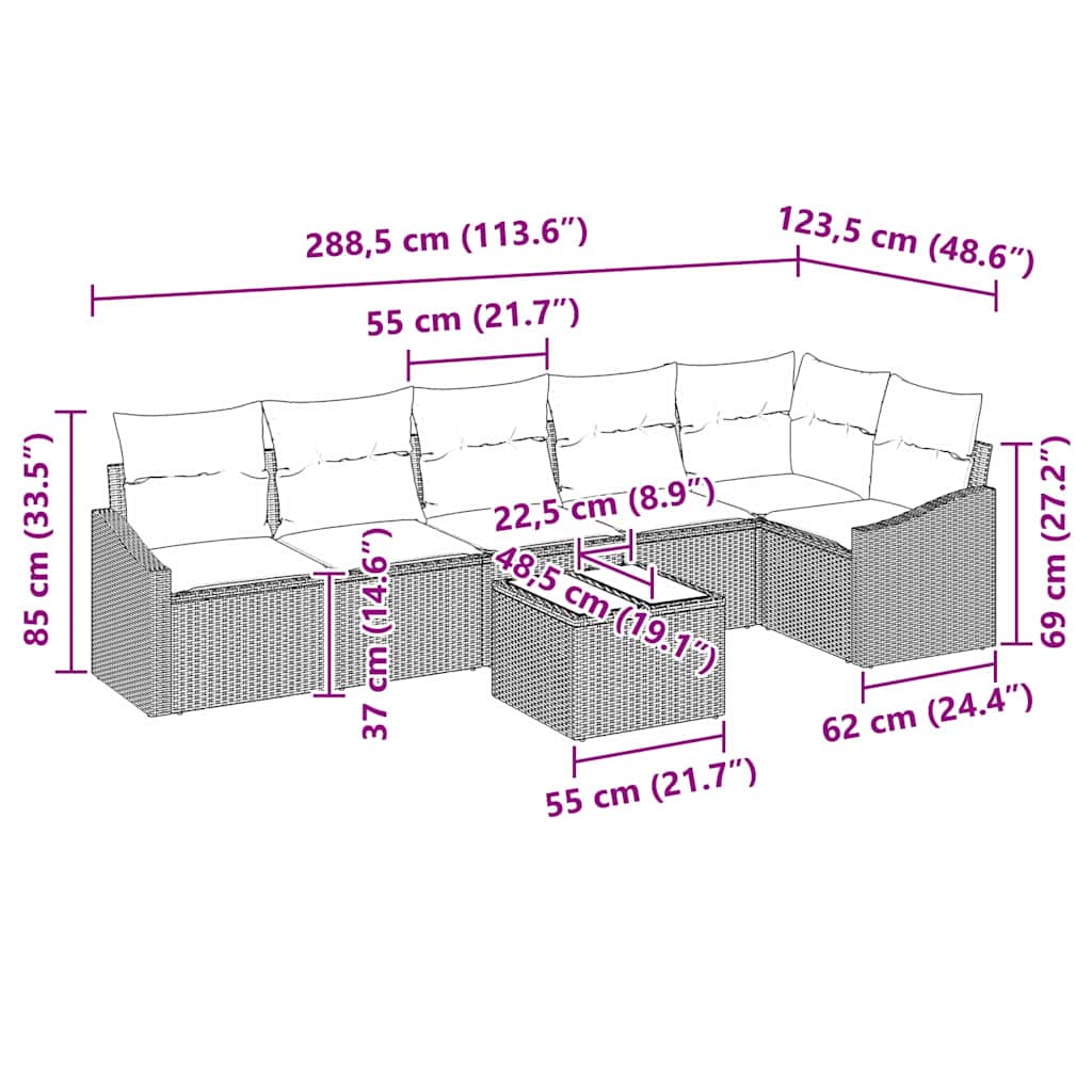 Sofa Sæt med pude 7 pcs Lysegrå polyrattan
