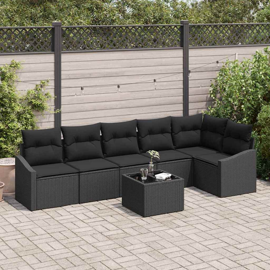 Sofa Sæt med pude 7 pcs Sort polyrattan