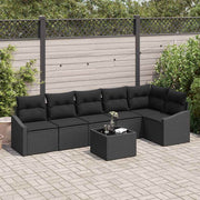 Sofa Sæt med pude 7 pcs Sort polyrattan