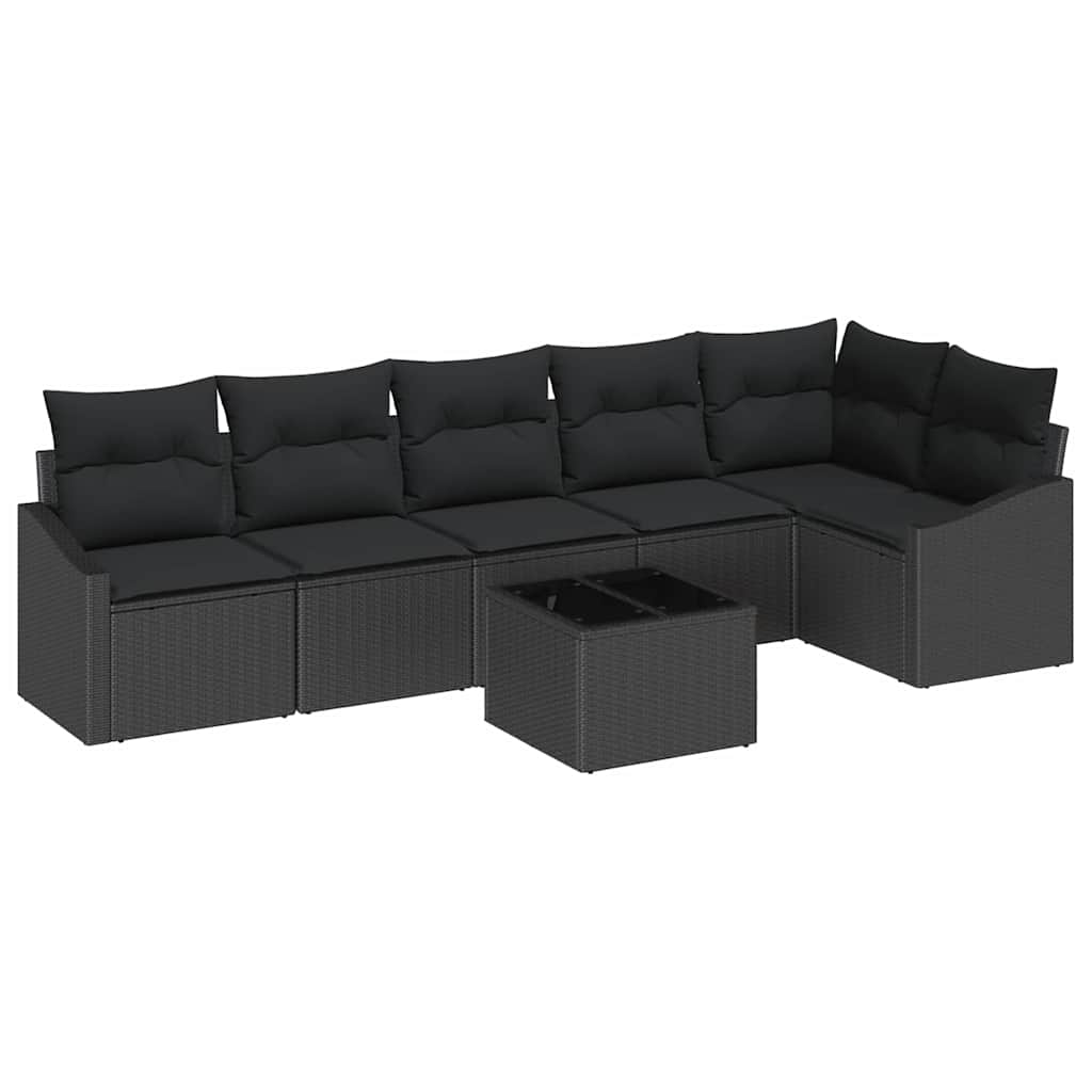 Sofa Sæt med pude 7 pcs Sort polyrattan