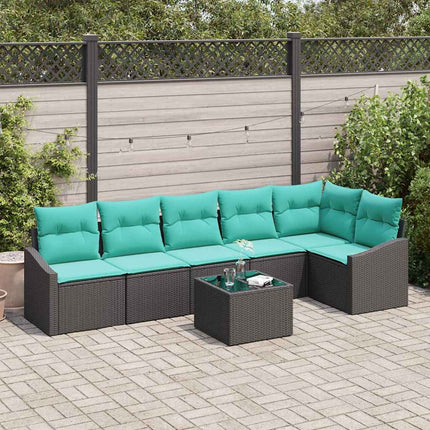 Sofa Sæt med pude 7 pcs Sort polyrattan