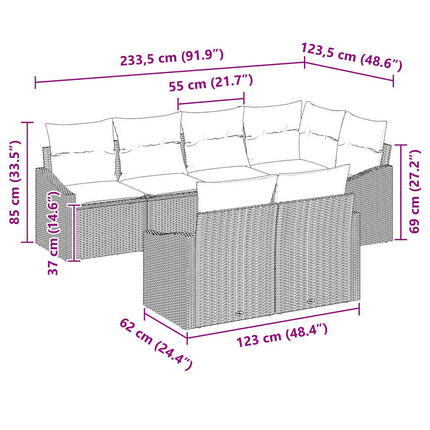 Sofa Sæt 7 stk. Sort polyrattan