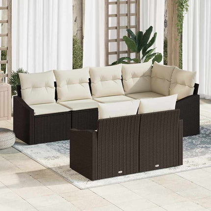 Sofa Sæt med pude 7 pcs Brun polyrattan
