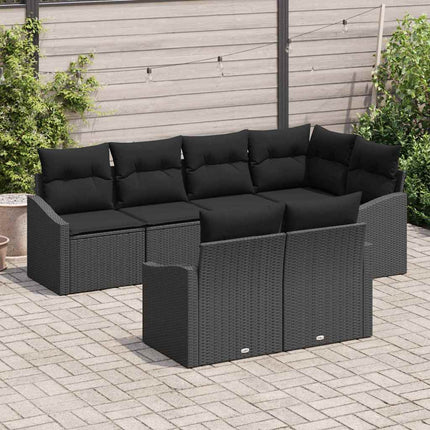 Sofa Sæt med pude 7 pcs Sort polyrattan