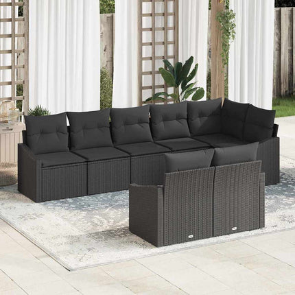 Sofa Sæt med pude 8 pcs Sort polyrattan