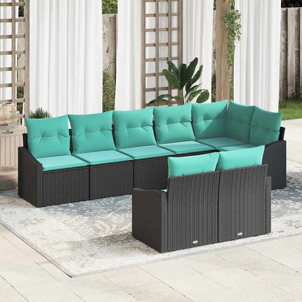 Sofa Sæt med pude 8 pcs Sort polyrattan