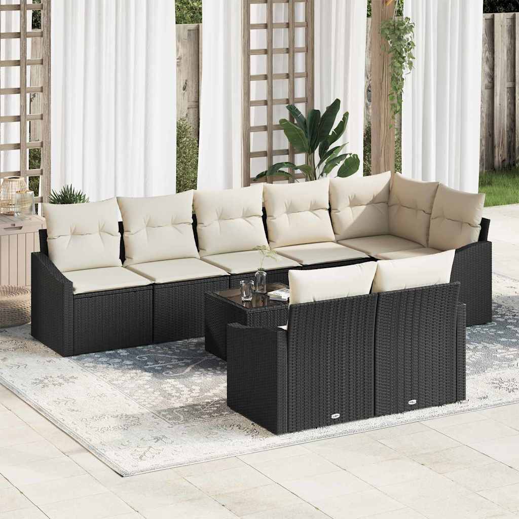Sofa Sæt med pude 9 pcs Sort polyrattan