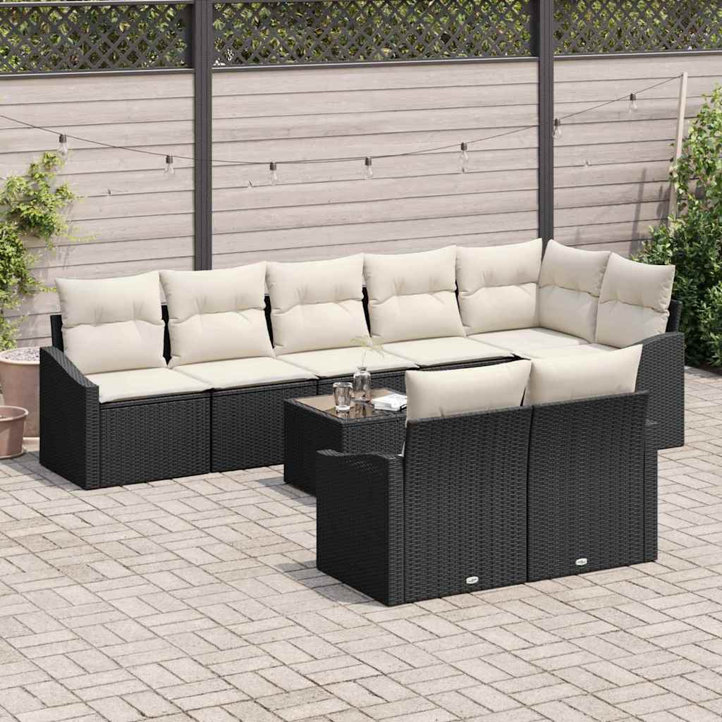 Sofa Sæt med pude 9 pcs Sort polyrattan