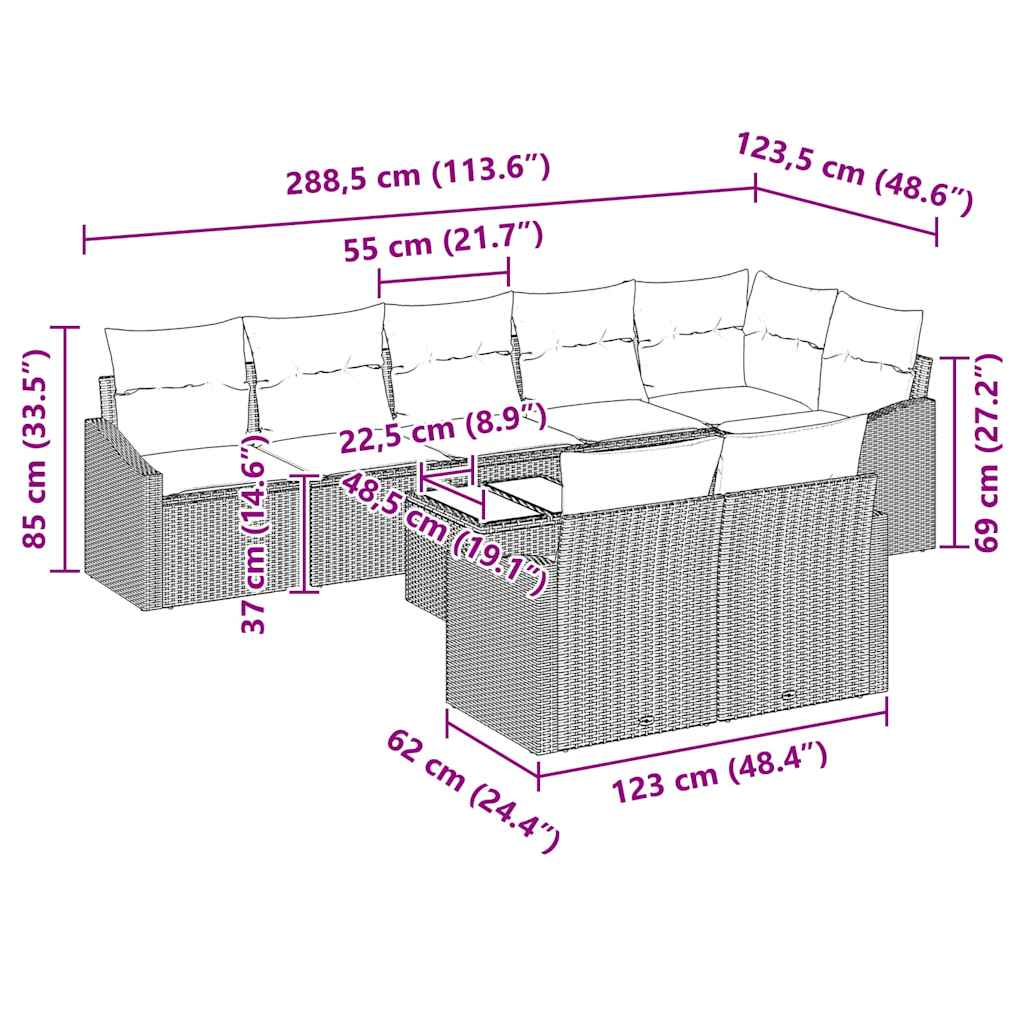 Sofa Sæt med pude 9 pcs Sort polyrattan
