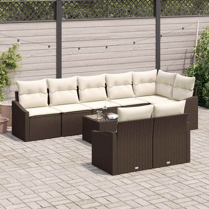 Sofa Sæt med pude 9 pcs Brun polyrattan
