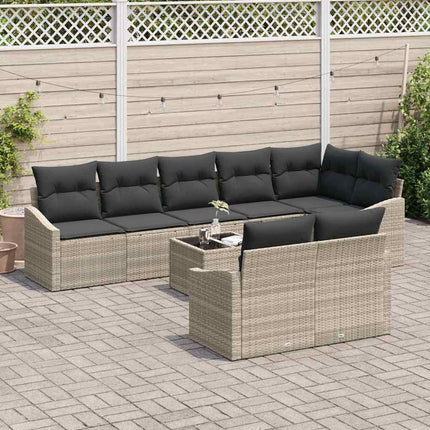 Sofa Sæt med pude 9 pcs Lysegrå polyrattan