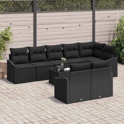 Sofa Sæt med pude 9 pcs Sort polyrattan