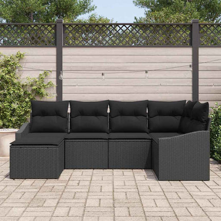 Sofa Sæt med pude 6 pcs Sort polyrattan