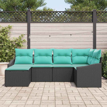 Sofa Sæt med pude 6 pcs Sort polyrattan