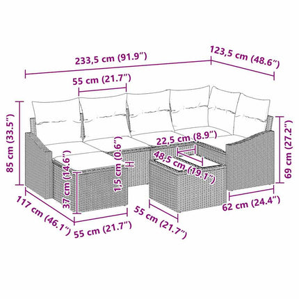 Sofa Sæt 7 stk. Sort polyrattan