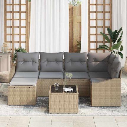 Sofa Sæt med pude 7 pcs Beige polyrattan