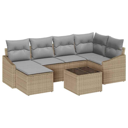 Sofa Sæt med pude 7 pcs Beige polyrattan