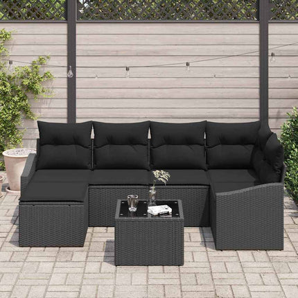 Sofa Sæt med pude 7 pcs Sort polyrattan