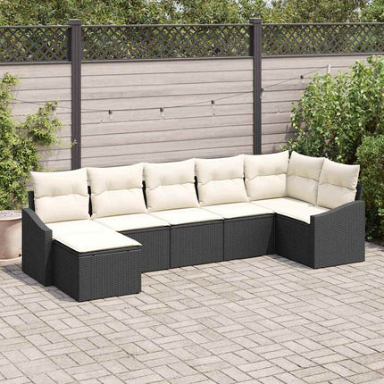 Sofa Sæt med pude 7 pcs Sort polyrattan