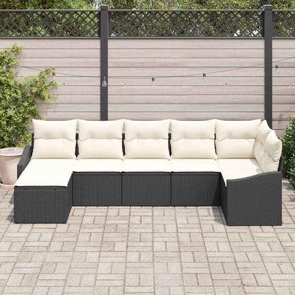 Sofa Sæt med pude 7 pcs Sort polyrattan