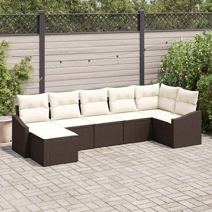 Sofa Sæt med pude 7 pcs Brun polyrattan