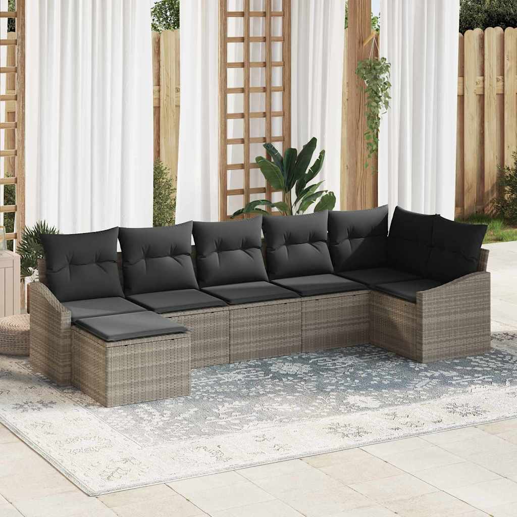 Sofa Sæt med pude 7 pcs Lysegrå polyrattan
