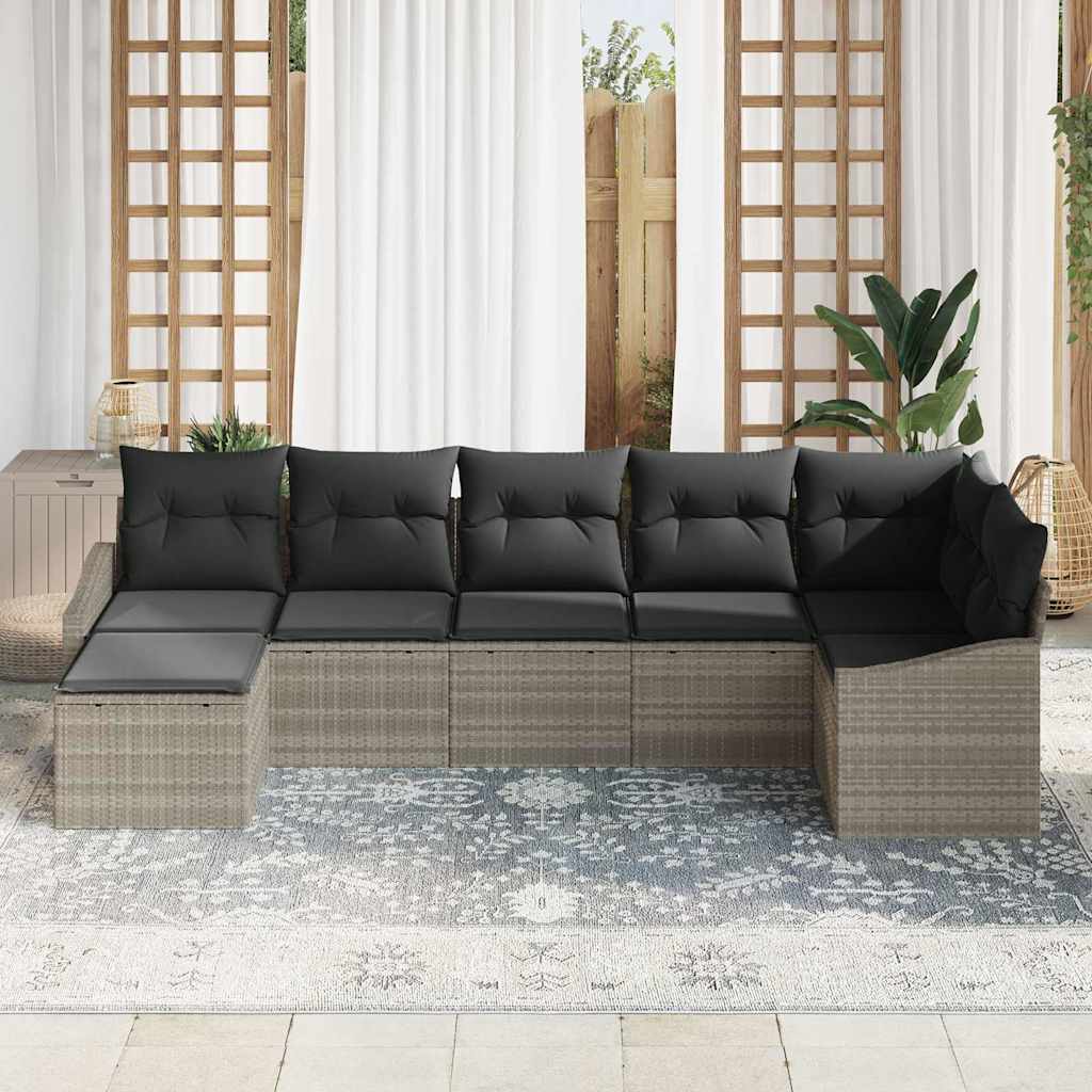 Sofa Sæt med pude 7 pcs Lysegrå polyrattan