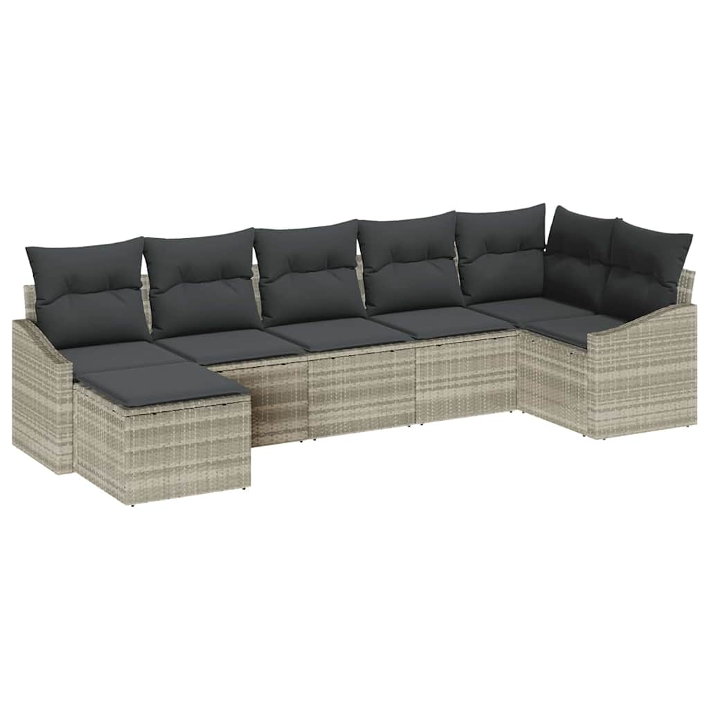 Sofa Sæt med pude 7 pcs Lysegrå polyrattan