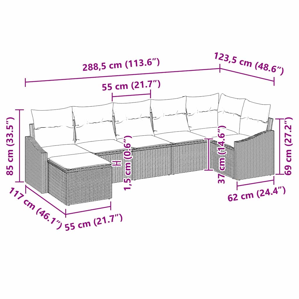 Sofa Sæt med pude 7 pcs Lysegrå polyrattan