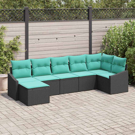Sofa Sæt med pude 7 pcs Sort polyrattan